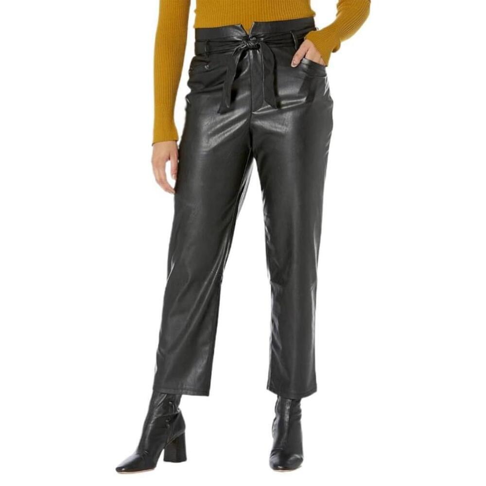 PAIGE Women's Kinda Pant Vegan Leather High Rise Ankle Length in Black Size 2